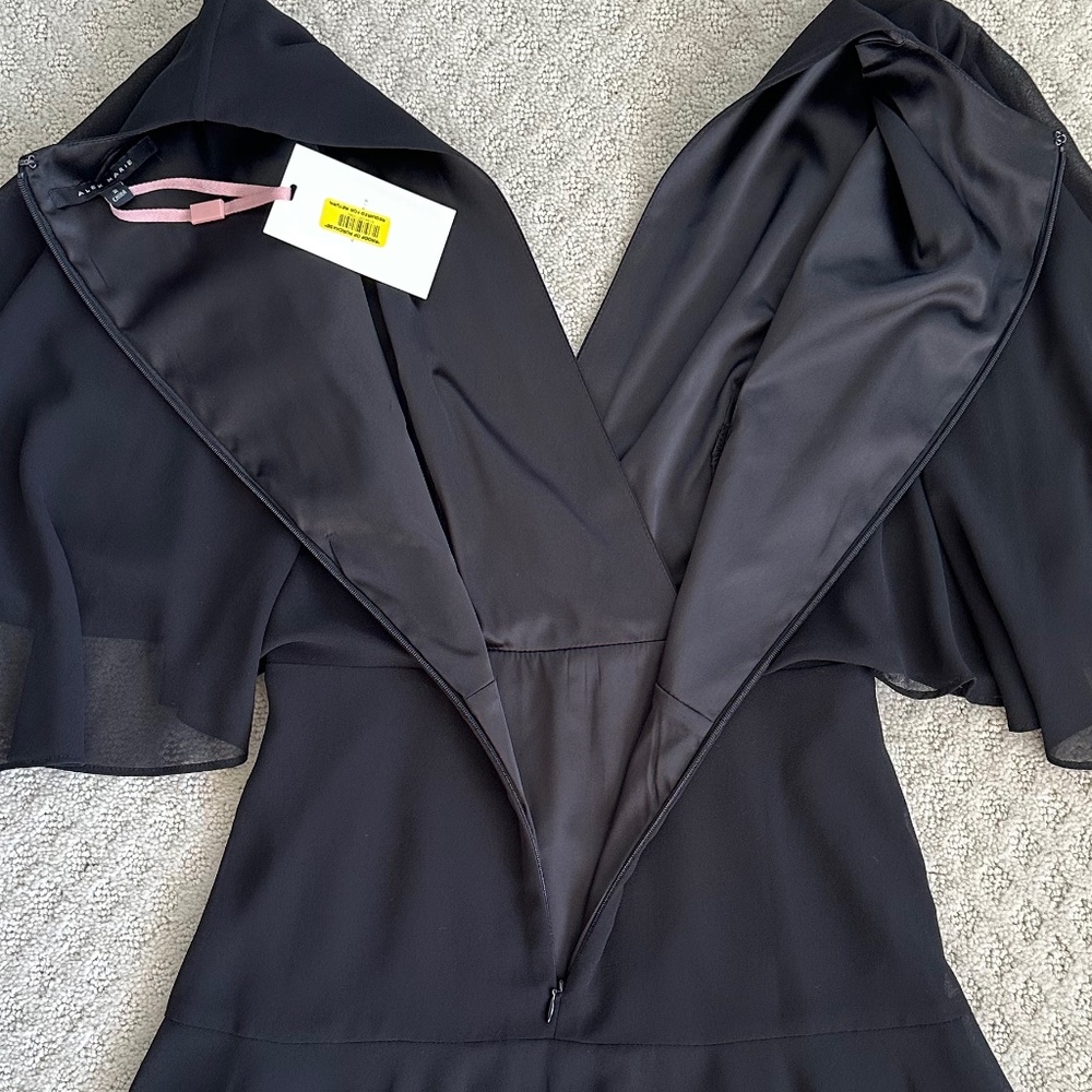Alex Marie Carissa Chiffon Flutter Sleeve V-Neck Dress Black 2 Classic Party NWT - Picture 11 of 15